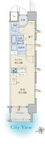 ラルウェンディ縮景園前 ウエスト(1K/8階)の間取り写真