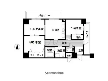 住吉ビル(3DK/4階)の間取り写真