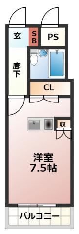 ヴェルソーヤスダ(ワンルーム/2階)の間取り写真