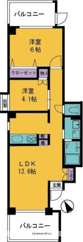 ツイン・ヒルズ ウエスト(2LDK/6階)の間取り写真