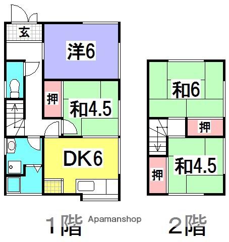 広島電鉄宮島線 井口駅(広島) 徒歩6分 2階建 築53年(4DK)の間取り写真