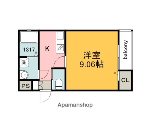 プラン・ソレイユA(1K/2階)の間取り写真