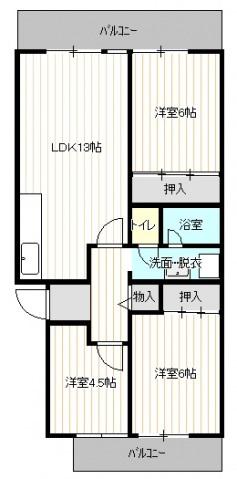 鈴が峰第5団地 6号棟(3LDK/4階)の間取り写真