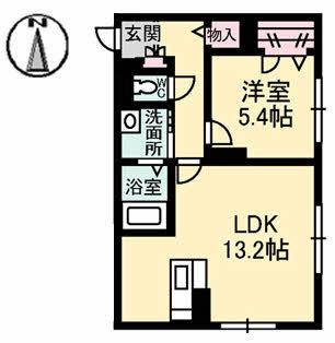 リバージュ中広(1LDK/1階)の間取り写真