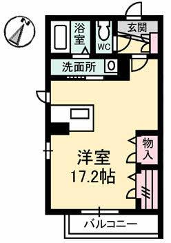 クレール西霞(ワンルーム/2階)の間取り写真