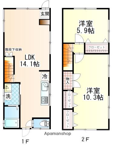 アストラムライン 古市駅(広島) 徒歩10分 2階建 築50年(2LDK)の間取り写真