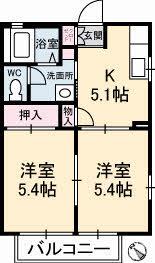 フレグランス高須(2K/2階)の間取り写真