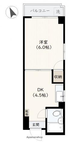 ヤマオカビル(1DK/3階)の間取り写真