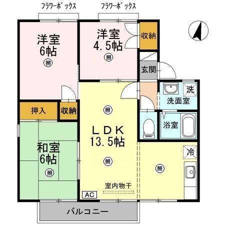 ビューラM B棟(3LDK/2階)の間取り写真