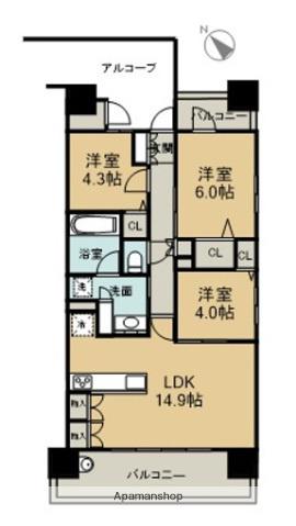 グラディス西広島駅前ザ・タワー(ワンルーム/16階)の間取り写真