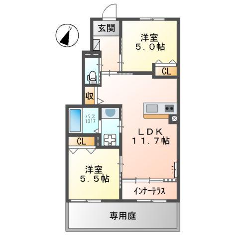 カーサ牛田本町(2LDK/1階)の間取り写真