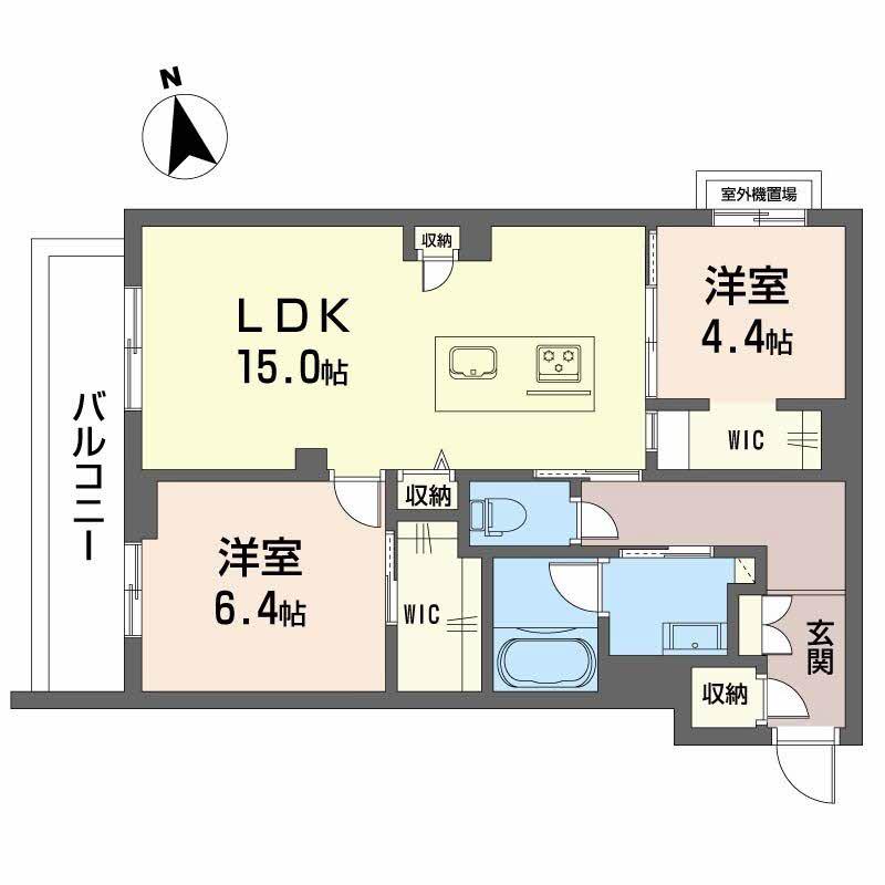 リバーサイドクレド(2LDK/3階)の間取り写真