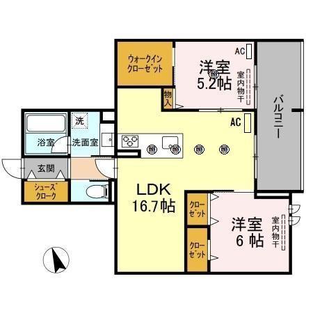 CLARUS古市橋(2LDK/3階)の間取り写真