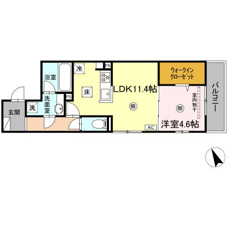 CAMPANELLA舟入南(1LDK/1階)の間取り写真