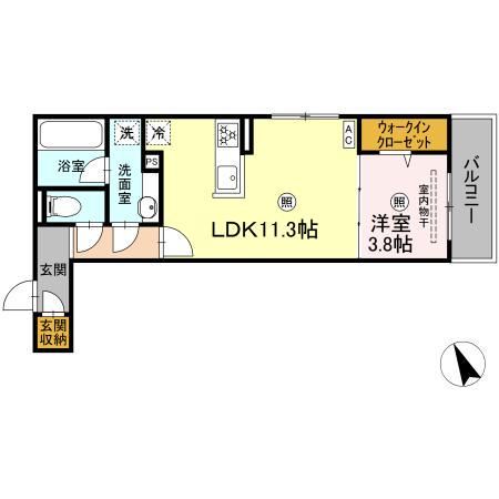 CAMPANELLA舟入南(1LDK/3階)の間取り写真