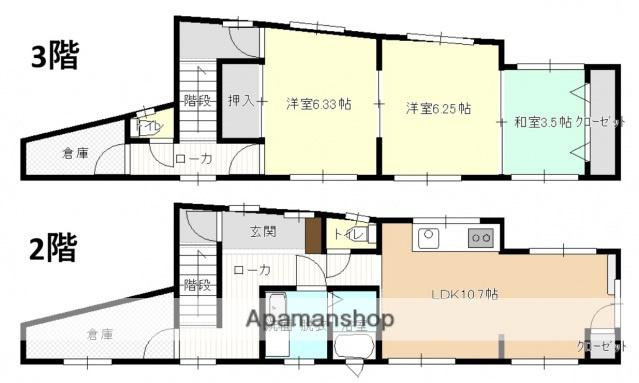 石川ビル(3LDK/2階)の間取り写真