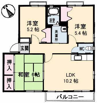 グリーンハイツA棟(3LDK/2階)の間取り写真