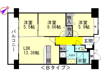 クレール牛田本町(3LDK/3階)の間取り写真