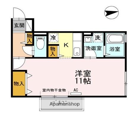 ベルメゾンB棟(1K/1階)の間取り写真