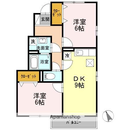 セジュールほんどうA棟(2DK/1階)の間取り写真