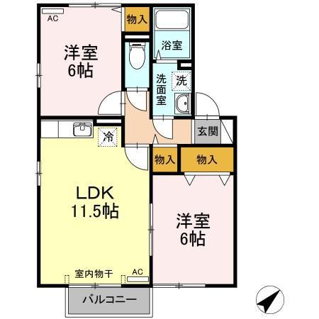 グランコートE棟(2LDK/2階)の間取り写真