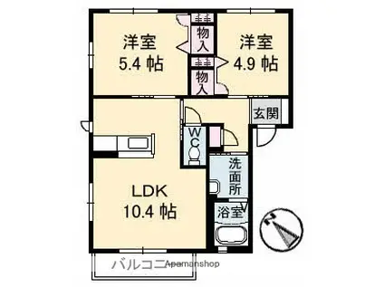 シャーメゾン高屋A棟(2LDK/1階)の間取り写真