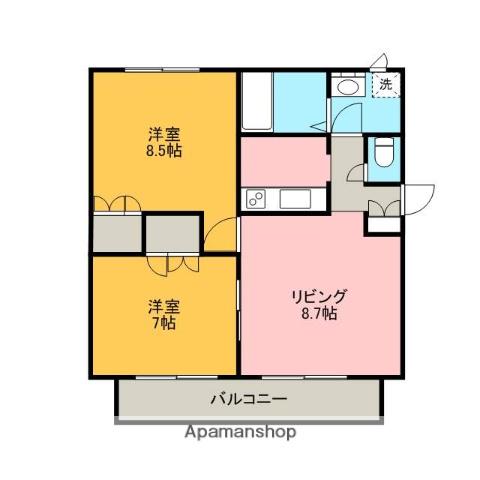 ハピネスチェリー(2LDK/1階)の間取り写真