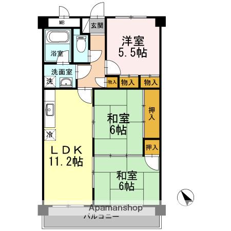 脇坂マンション(3LDK/1階)の間取り写真
