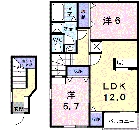 東海道・山陽新幹線 東広島駅 徒歩10分 2階建 築22年(2LDK/2階)の間取り写真
