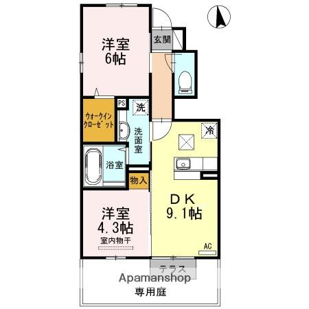 カーサアリエッタ A棟(2DK/1階)の間取り写真