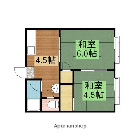 クレセント(2DK/2階)の間取り写真