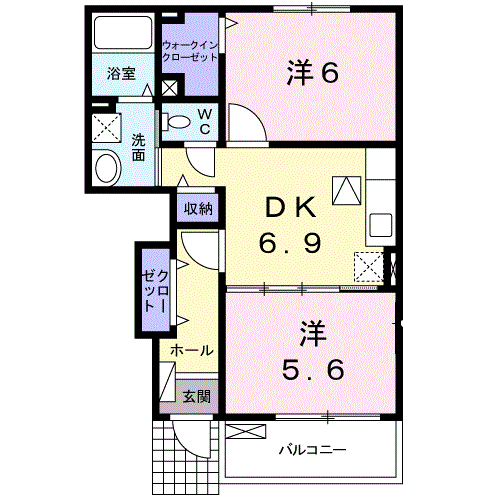 ヴァーサB(2DK/1階)の間取り写真