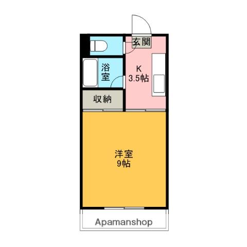 ウエストD(1K/3階)の間取り写真