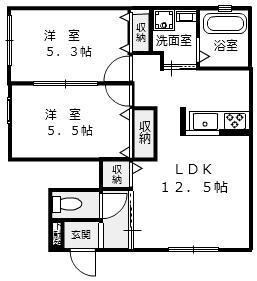 ルシエル西条(2LDK/1階)の間取り写真