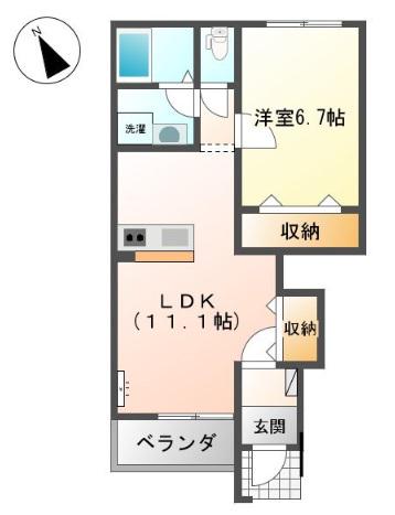  サンライズTOWN寺家(1LDK/1階)の間取り写真