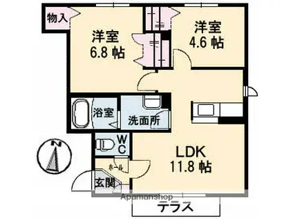 シャーメゾンサラン B(2LDK/1階)の間取り写真