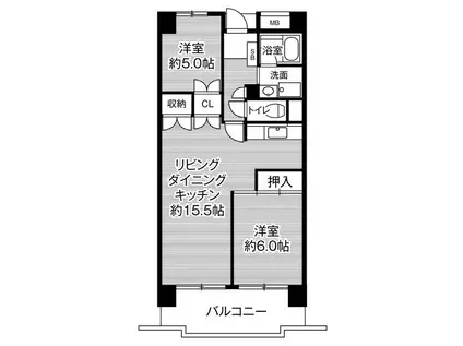 ビレッジハウス高美が丘タワー1号棟(2LDK/4階)の間取り写真