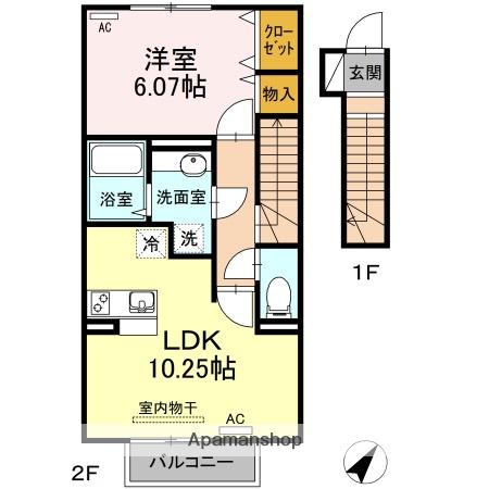 みつばち本町 Ⅲ(1LDK/2階)の間取り写真