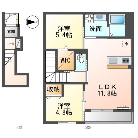 マーヴェラス大谷(2LDK/2階)の間取り写真
