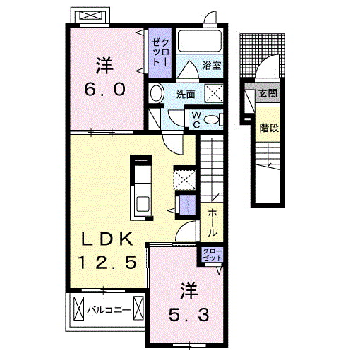 RIVERSIDE A(2LDK/2階)の間取り写真