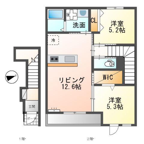 アメニティハイツ寺家Ⅱ(2LDK/2階)の間取り写真