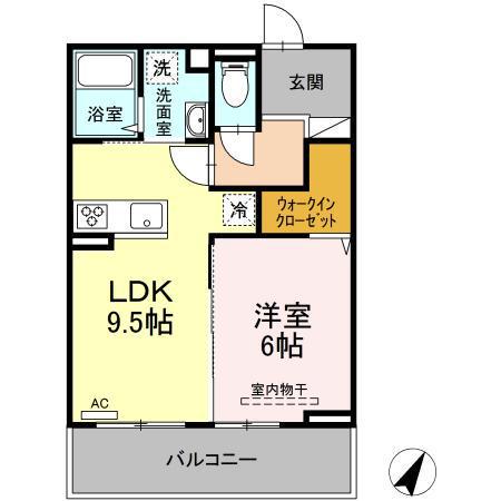 サスティーナ(1LDK/3階)の間取り写真