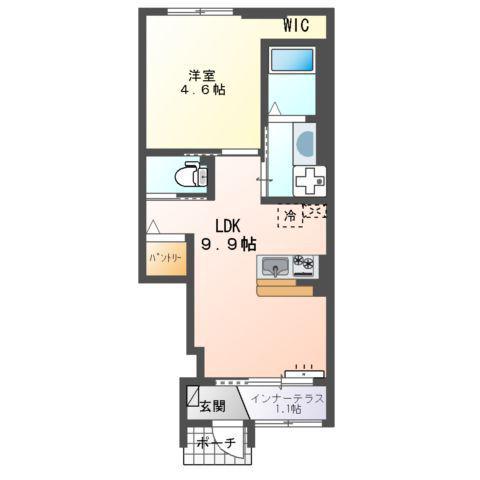 イーストヒルズI(1LDK/1階)の間取り写真
