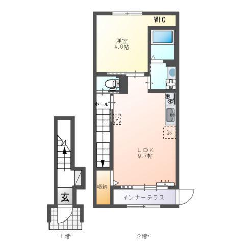 イーストヒルズI(1LDK/2階)の間取り写真