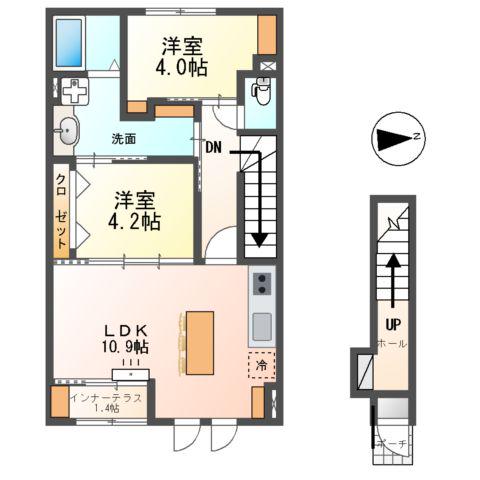 ファミーユ広島大学前(2LDK/2階)の間取り写真