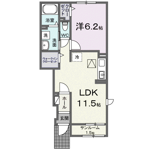 寺家アパートB棟(1LDK/1階)の間取り写真