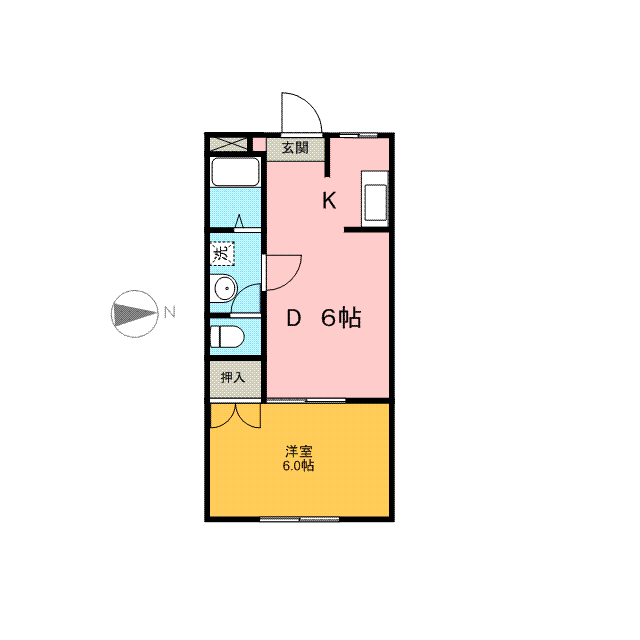 ラ・ポール宮川B(1DK/3階)の間取り写真