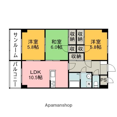 サンシャインハイム伊藤(3LDK/3階)の間取り写真