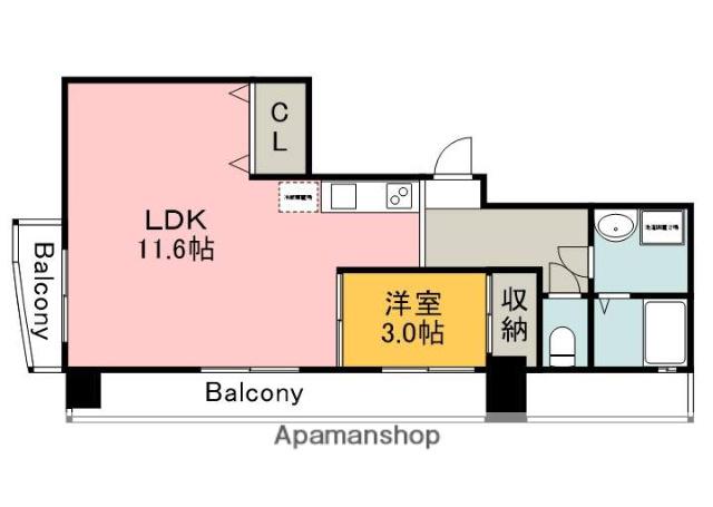 ウイング平和大通(1LDK/13階)の間取り写真
