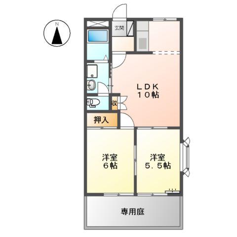 ロイヤルタムラばら館(2LDK/1階)の間取り写真